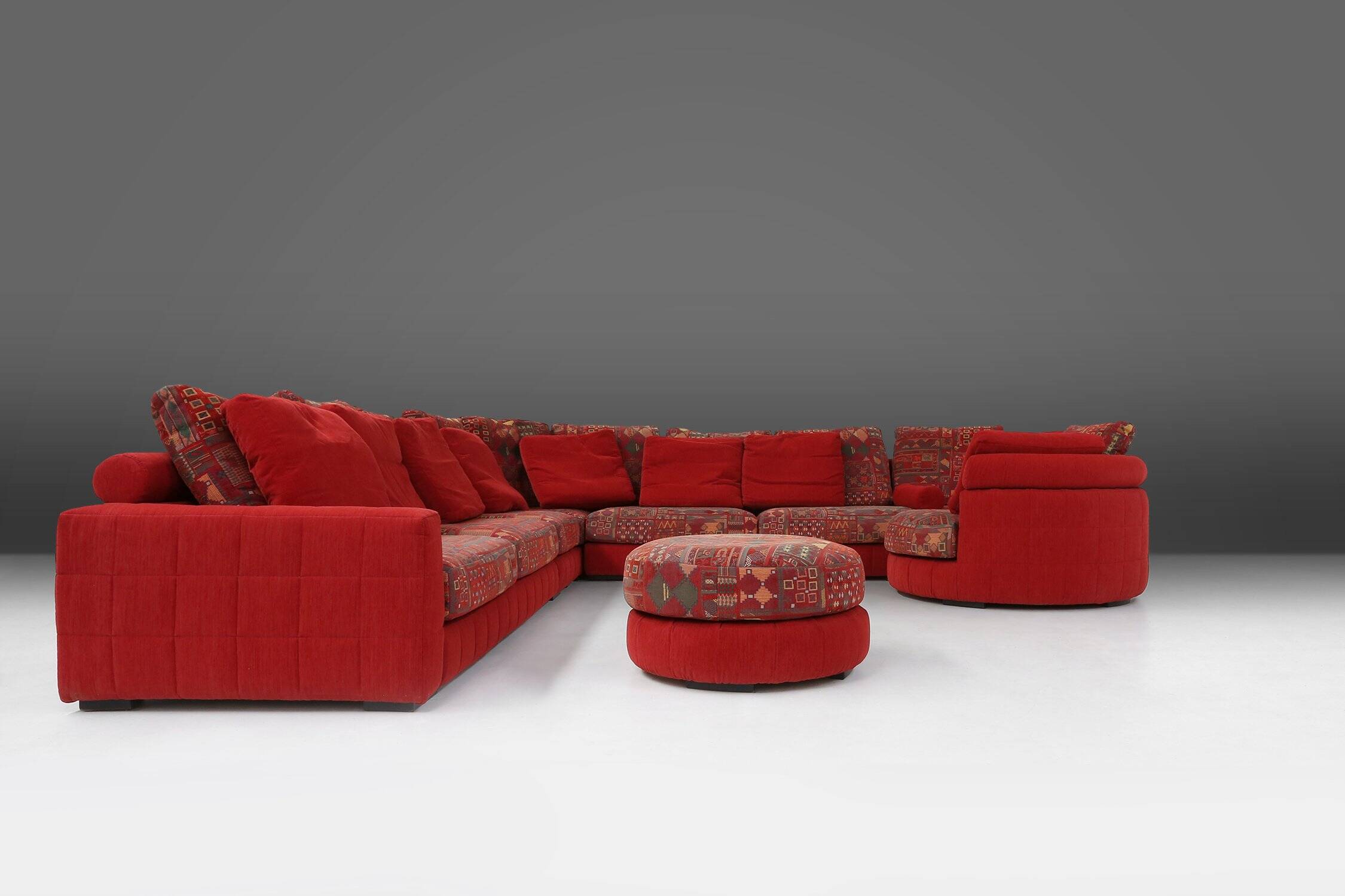 Modular Sofa in Red and Patterned Upholstery by Roche Bobois, France 1980s