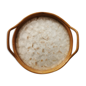 Nacre and rattan tray