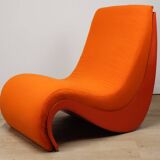 Vintage organic armchair in orange fabric and fiber, 1970