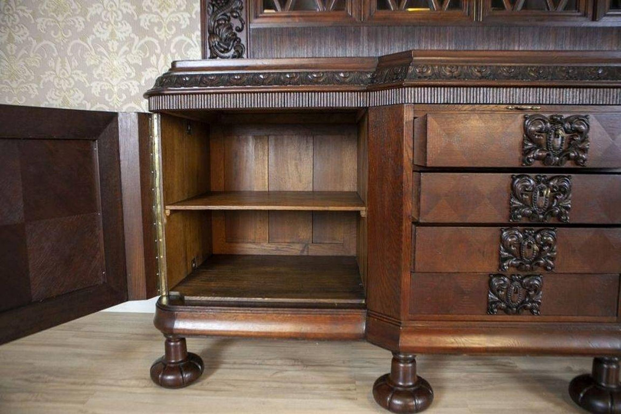 Interwar Oak Sideboard in Dark Brown, 1930s