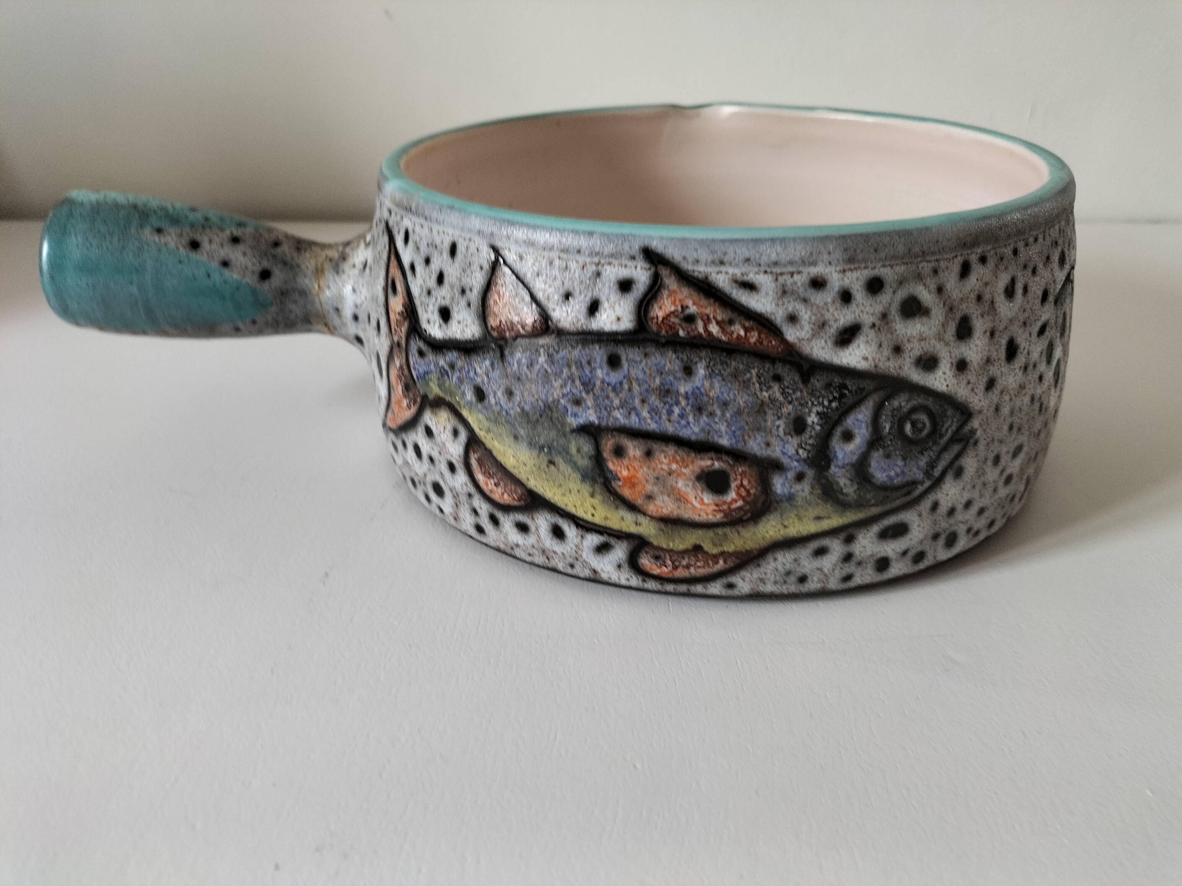 Italian ceramic dish with marine relief decoration from San Marino, 1960s-70s