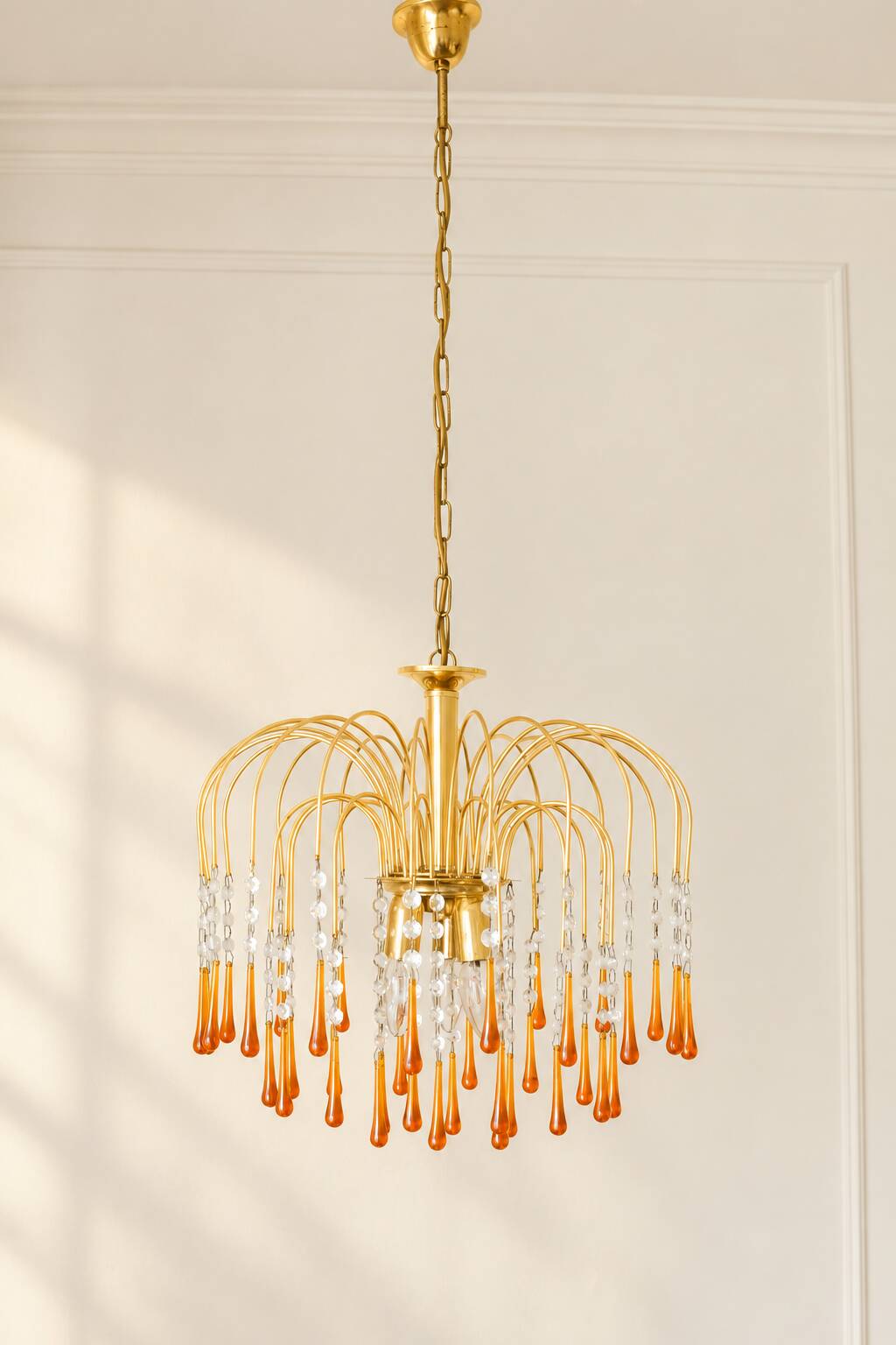 Vintage chandelier with amber pendants, Murano style.