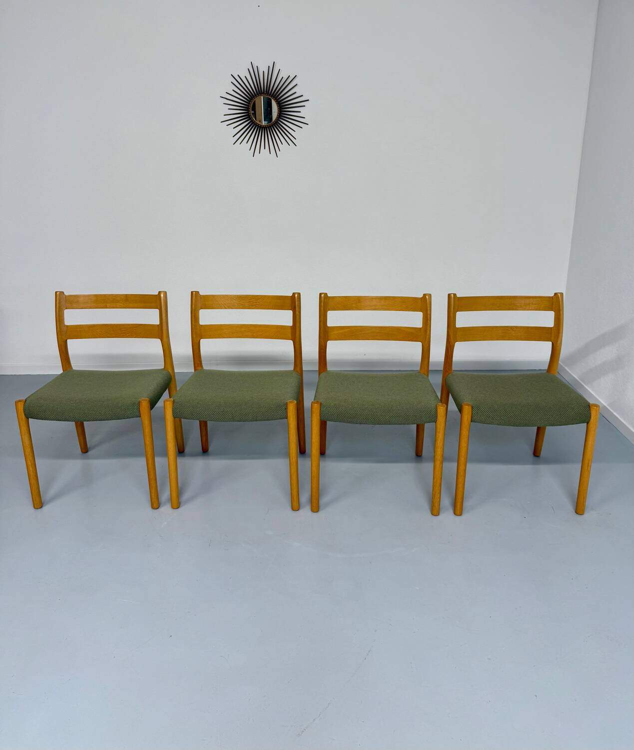 Set of 4 beech chairs designed by Niels Otto Møller, solid vintage beech