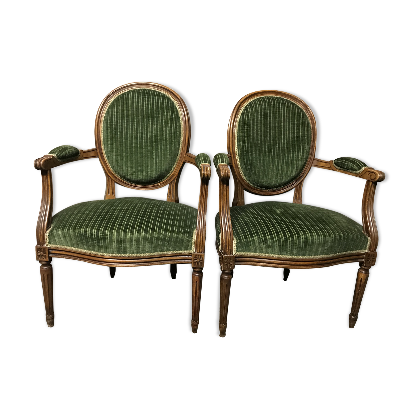 Pair of armchairs Louis XVI green convertibles