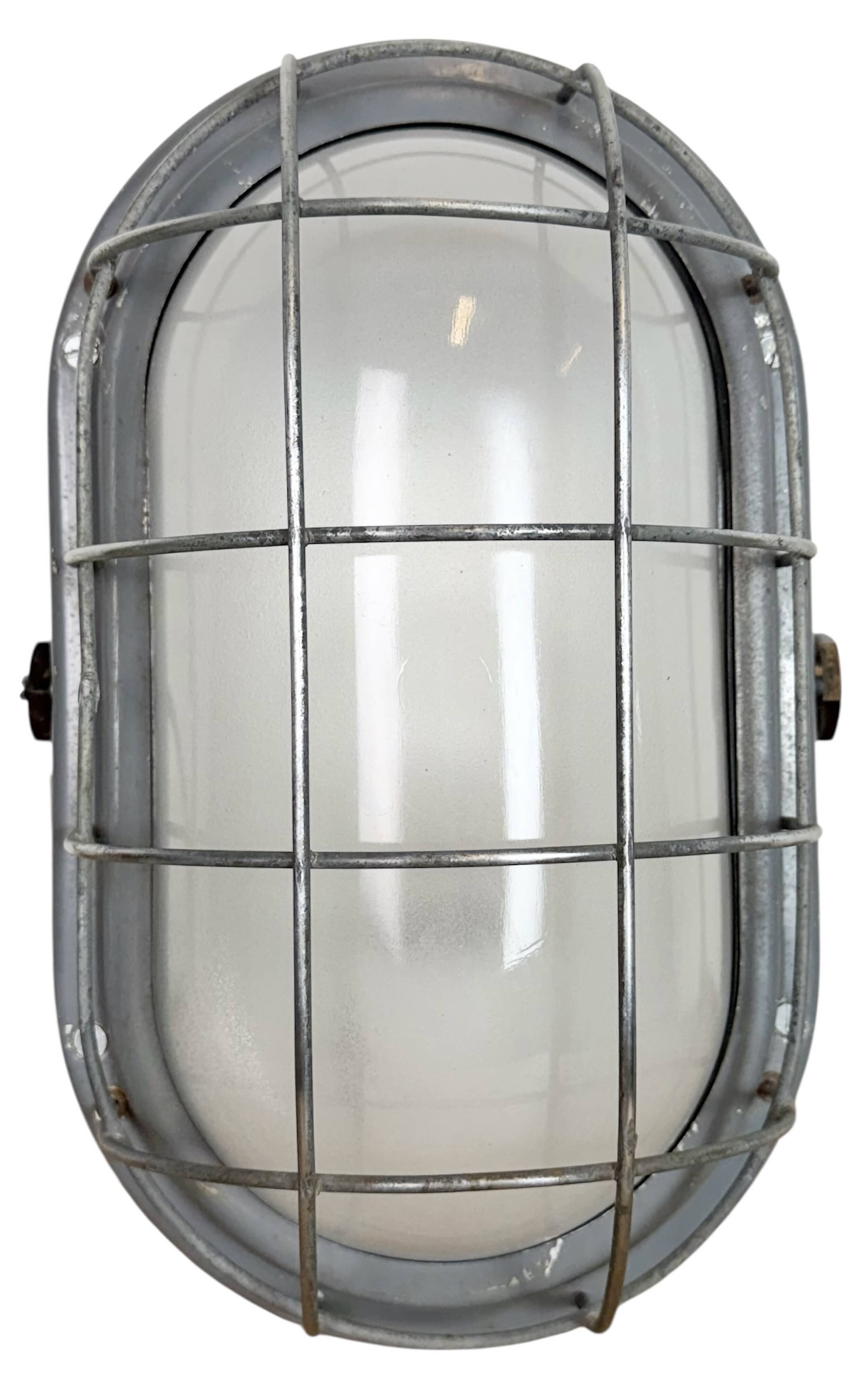 Industrial Grey Wall Light with Milk Glass, 1970s