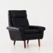 Fauteuil en cuir noir, design danois, années 1970, production : Danemark