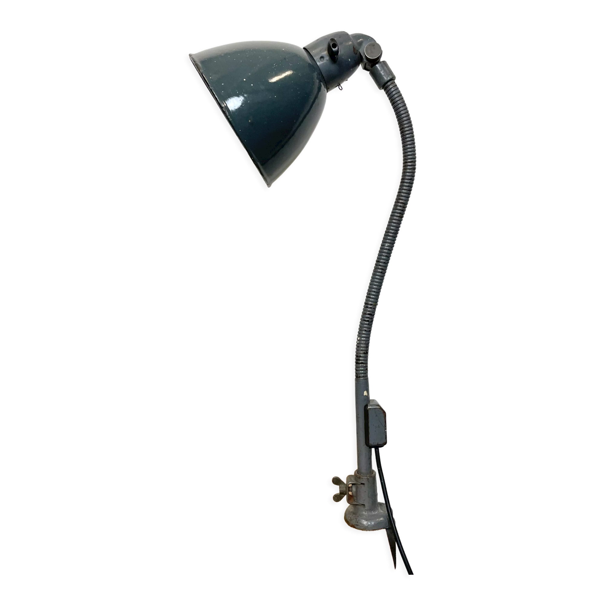 Industrial Grey Enamel Gooseneck Desk Lamp from Siemens, 1950s