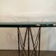 Wrought iron dining table with beveled round glass top, vintage 1980