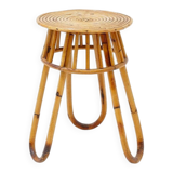 Bohemian plant stand or side table in rattan and bamboo - 1960s