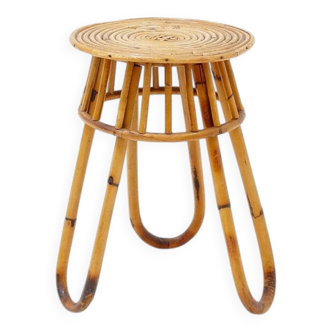 Bohemian plant stand or side table in rattan and bamboo - 1960s