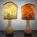 Paire de lampes de table en verre de Murano par Gino Cenedese avec abat-jours floraux