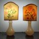 Pair of Murano Glass Table Lamps by Gino Cenedese with Floral Lampshades