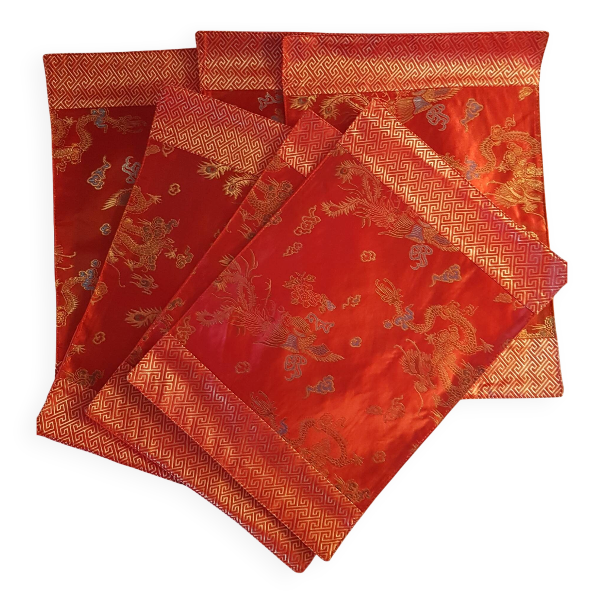 Set of 6 small table napkins in red brocade.