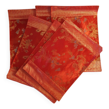 Lot de 6 petites serviettes de table en brocart rouge