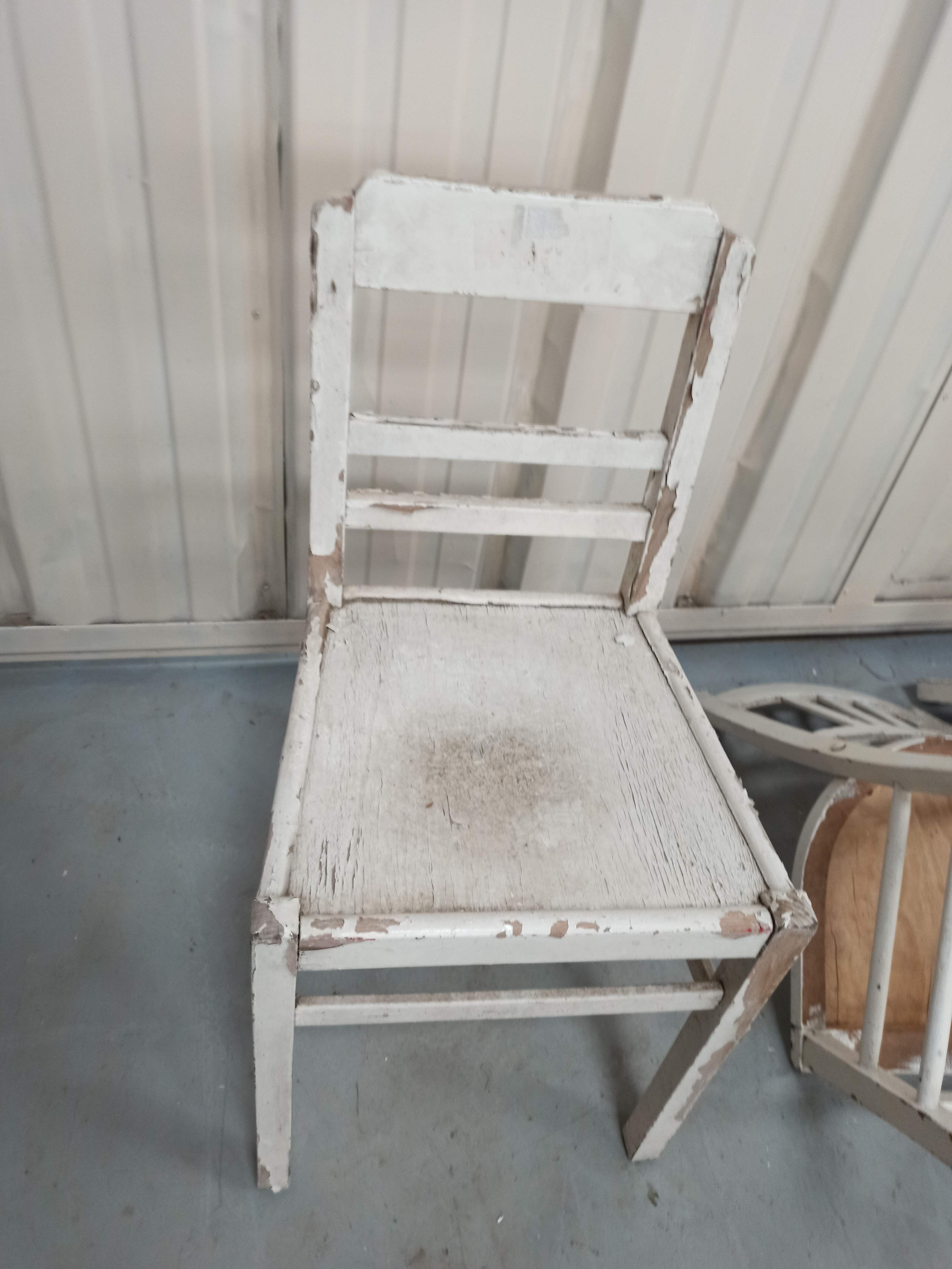 4 patinated white bistro chairs