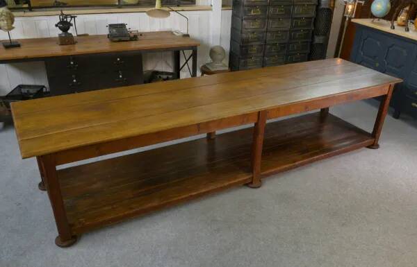 Large solid oak draper's table, 1950s