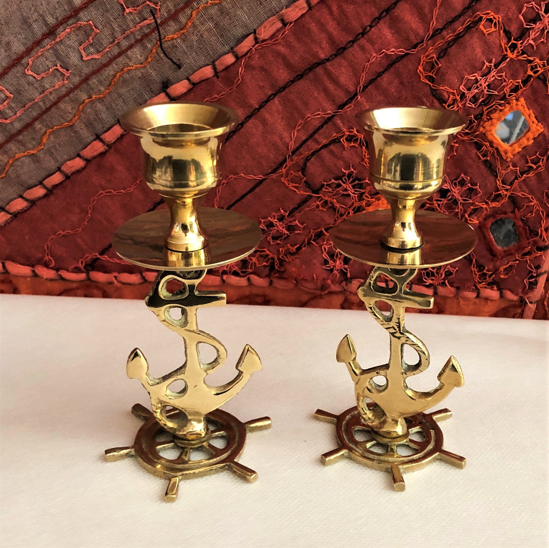 Pair of gilded brass candlesticks