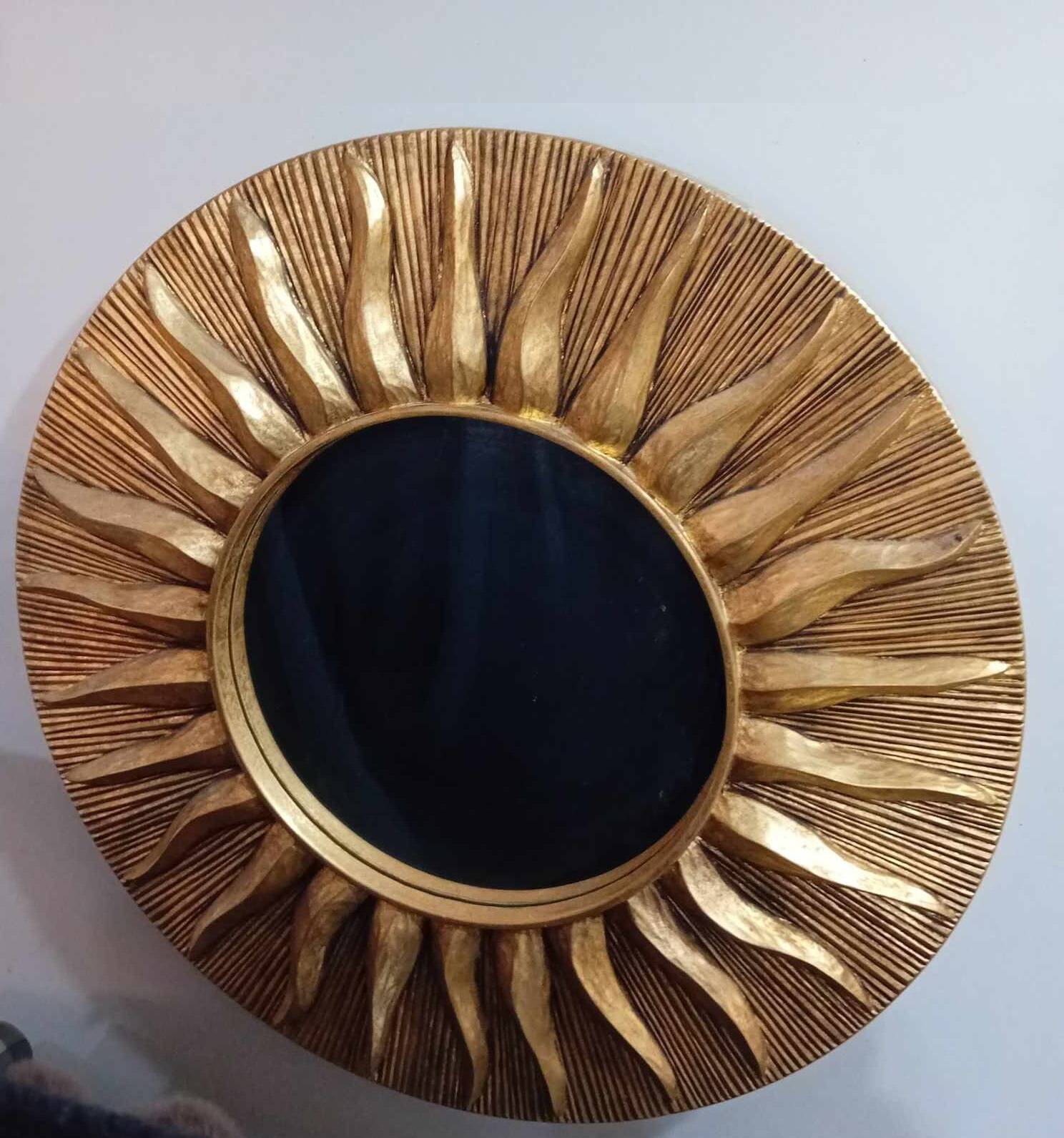 Sun mirror in gold-leaf resin from the 70s
