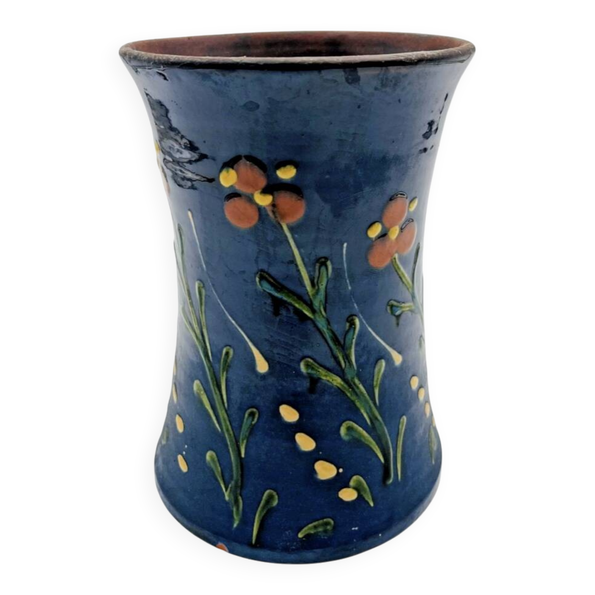 Poterie savoyarde bleue à motifs floraux