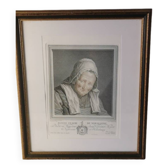 Framed Engraving "Good woman of Normandy". JG WILLE engraver