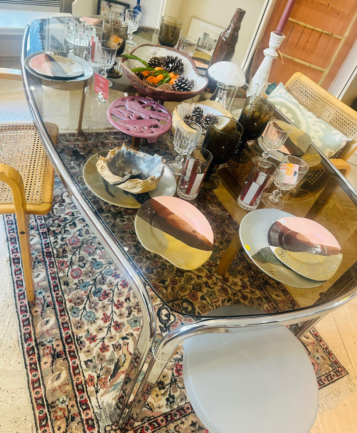 Vintage mid-century chrome and smoked glass table.