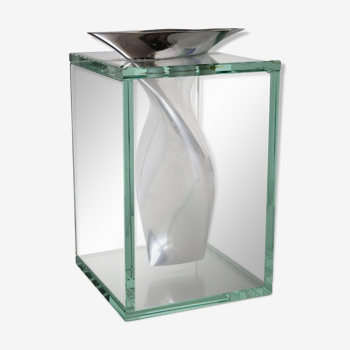 Modernist vase in aluminum and glass 1980