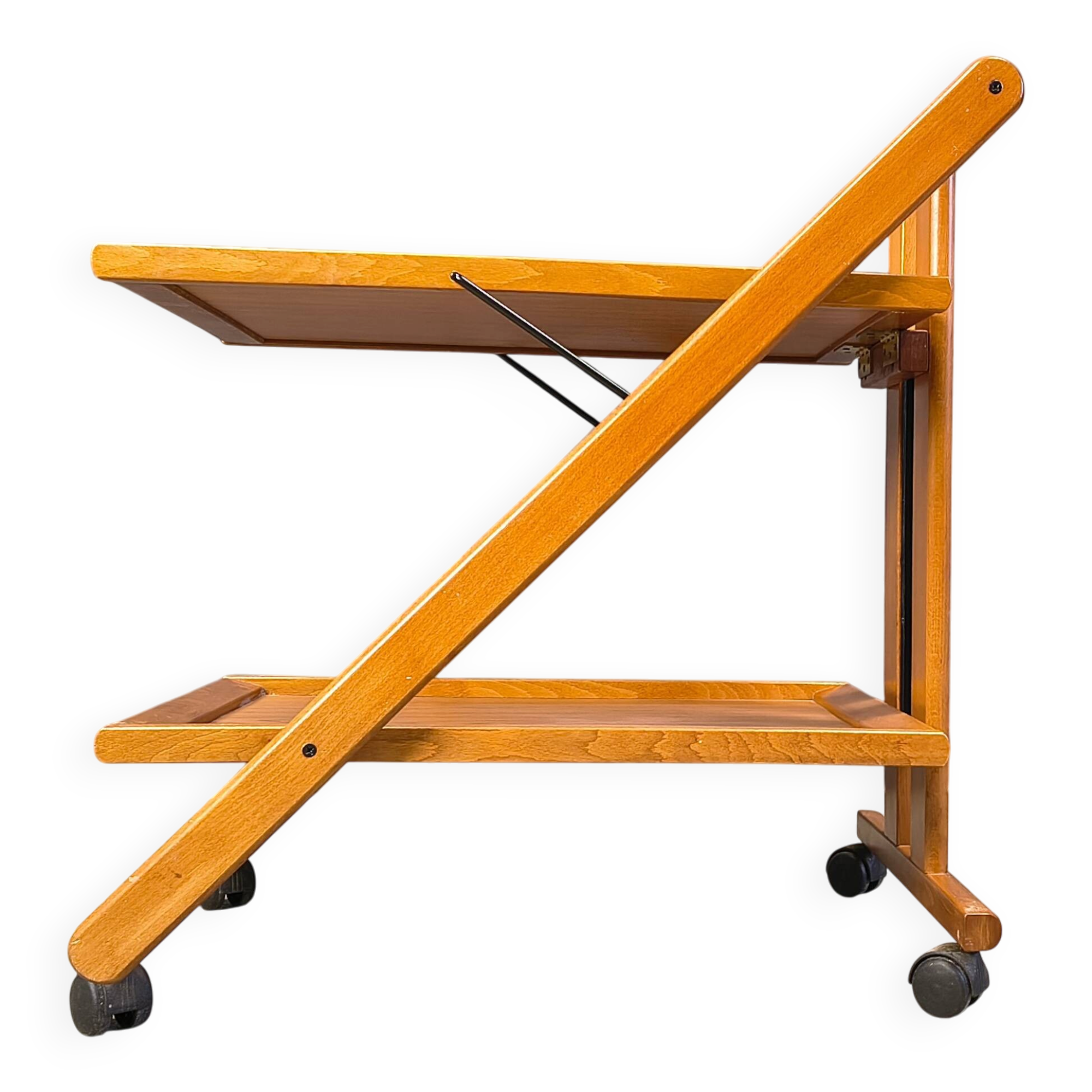 Vintage Italian foldable wooden serving cart, 1980s