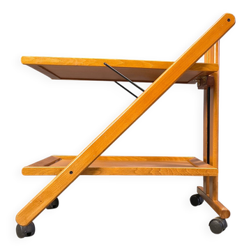 Vintage Italian foldable wooden serving cart, 1980s