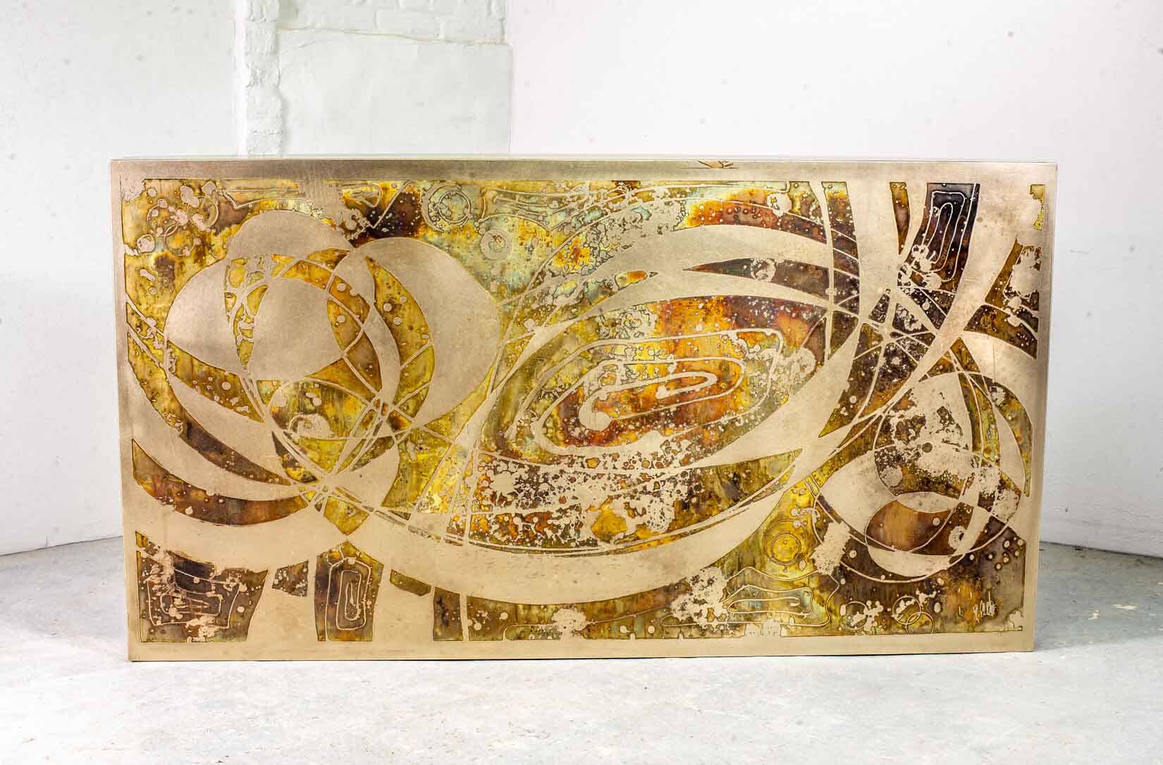 Bernhard Rohne Brutalist Etched & Oxidized Rectangle Coffee Table, 1960s