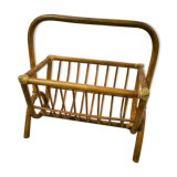Rattan and leather magazine holder