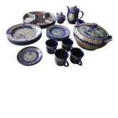 Vintage blue Taous dinnerware set of 21 pieces in very good overall condition.