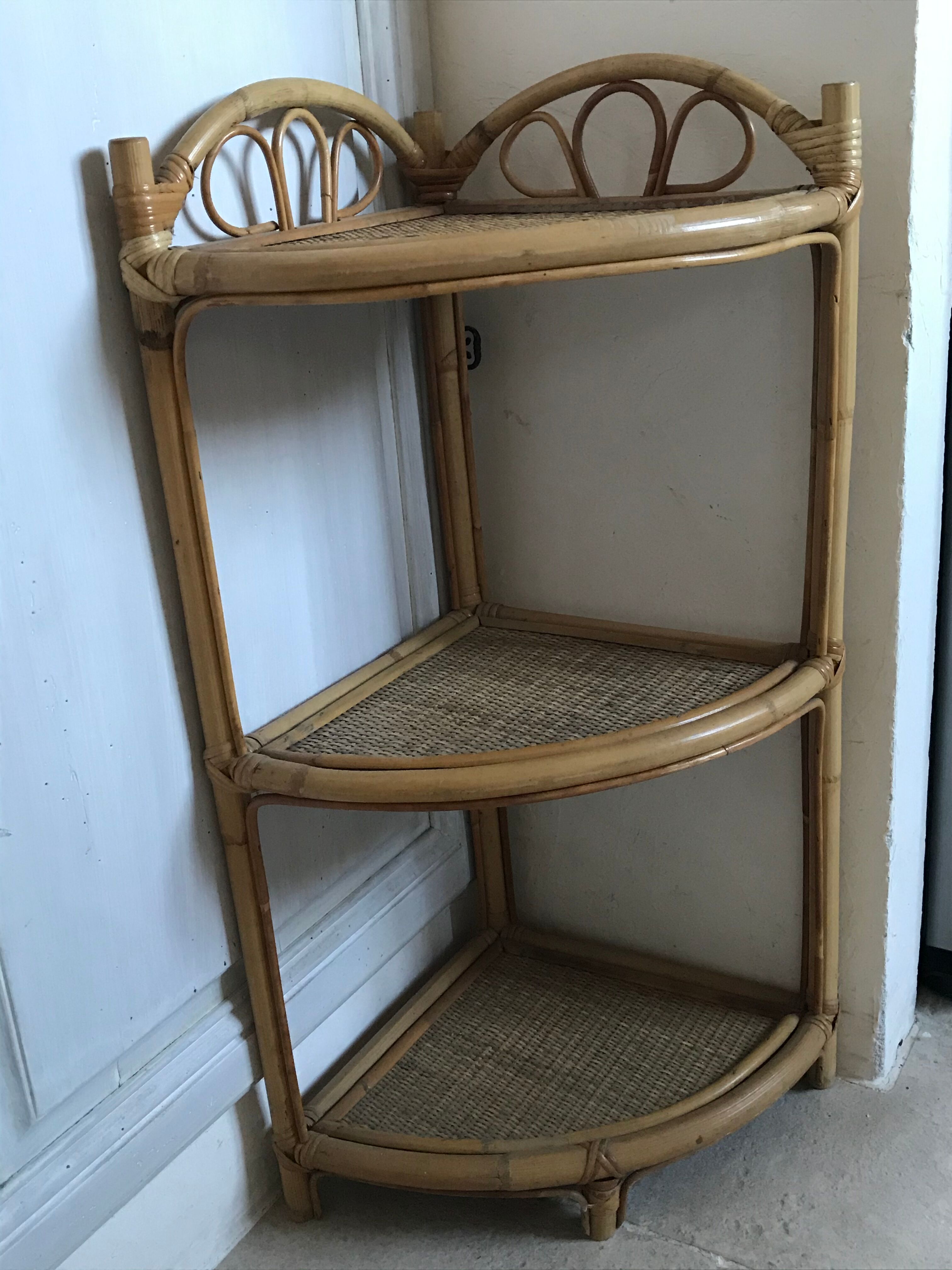 Rattan corner shelf