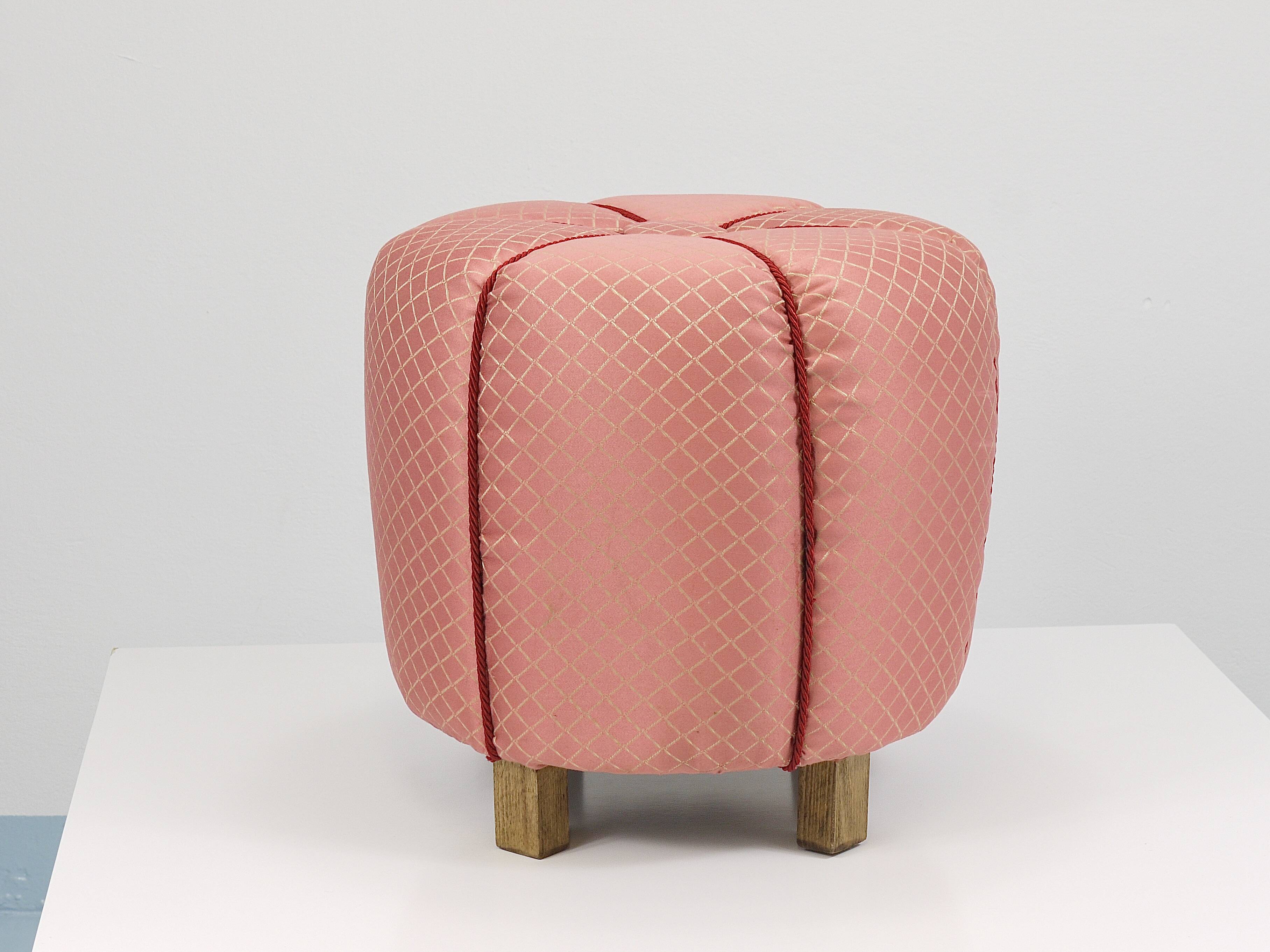 Pink Art Deco Stool / Tabouret / Pouf / Ottoman, Vienna, Austria, 1930s