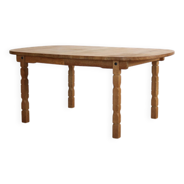 Table à manger extensible vintage en chêne de style brutaliste