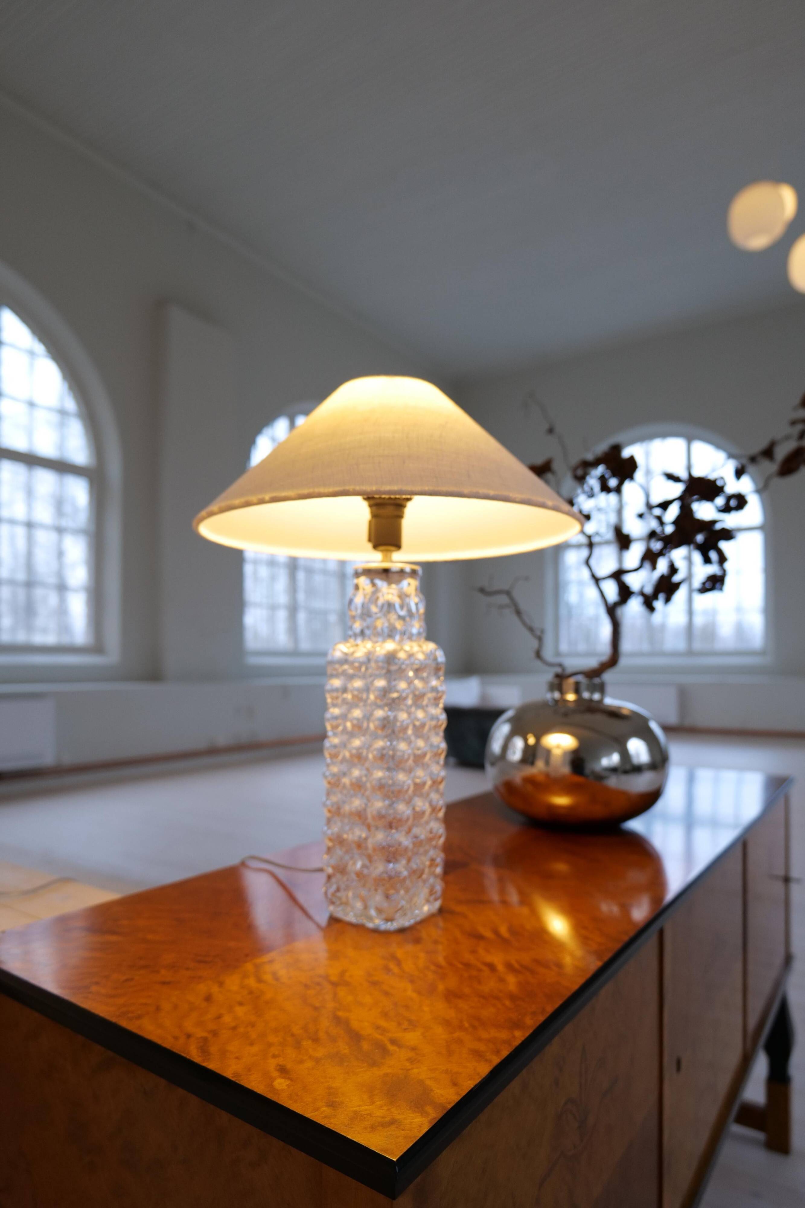 Rare Midcentury Modern crystal bubble table lamp by Orrefors Carl Fagerlund.