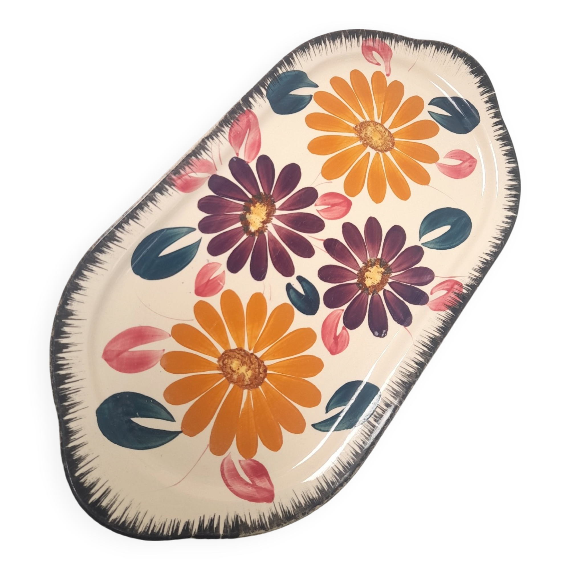 Floral cake dish in Boch brothers earthenware
