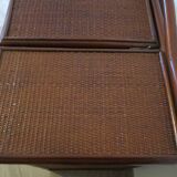Vintage dressing table/chest - woven rattan - 5 drawers - mirror - 1960s/70s