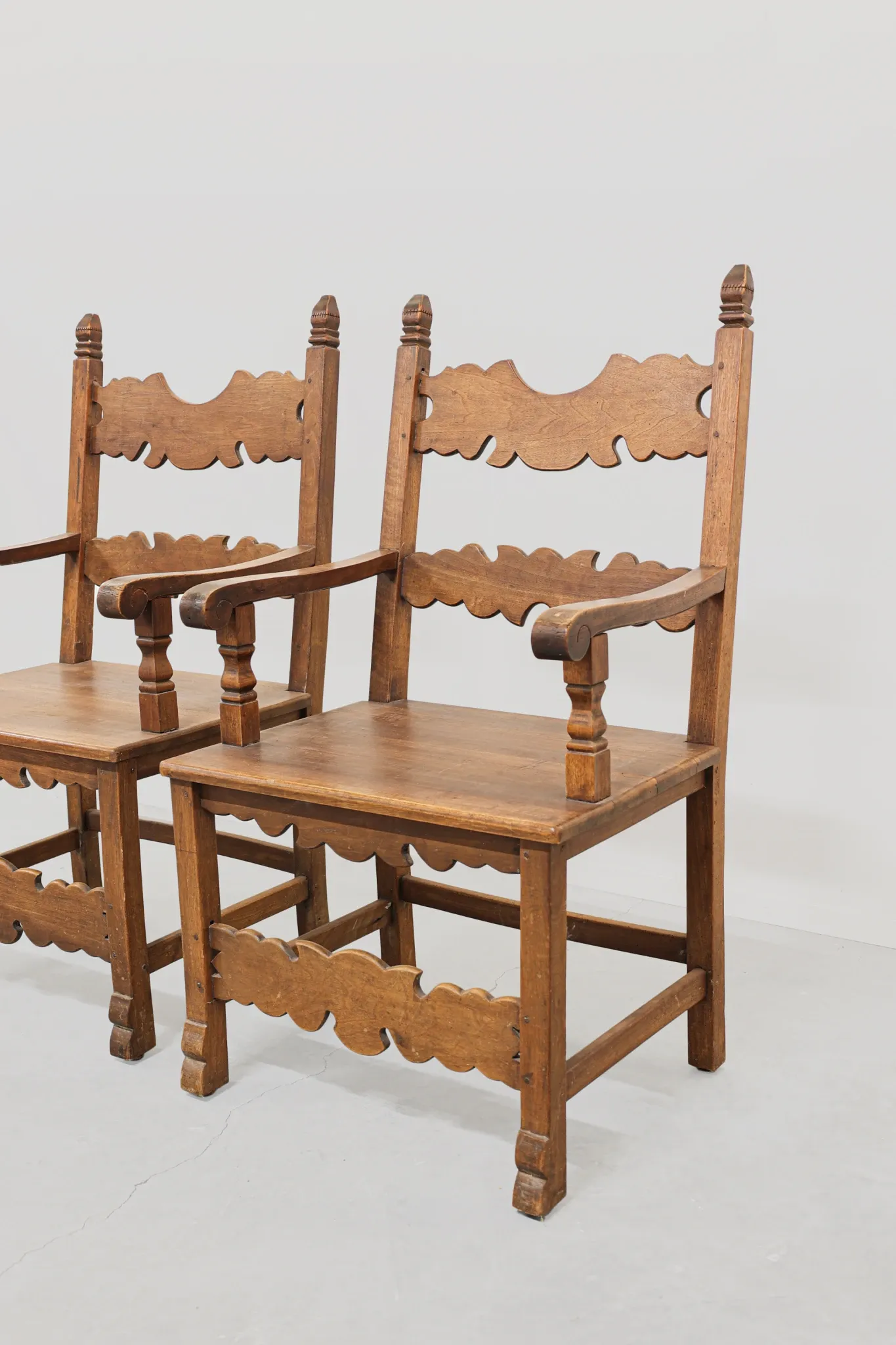 Pair of Italian Carved Wooden Armchairs, Lombardy, 1900s.