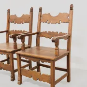 Pair of Italian Carved Wooden Armchairs, Lombardy, 1900s.