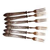 6 dessert forks in silver metal and vermeil
