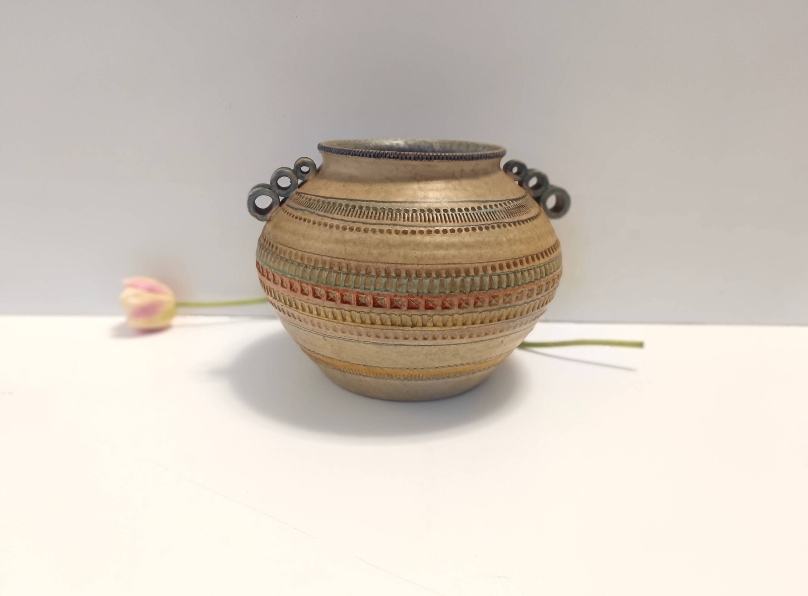 Modeled and Hand-Painted Earthenware Vase by Italica Ars, Florence, Italy