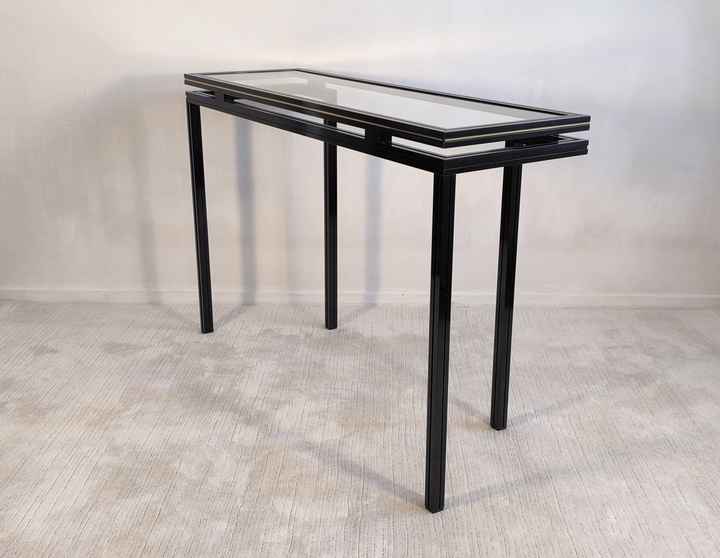 Magnificent console design by Pierre Vandel Paris 1970s black lacquered.