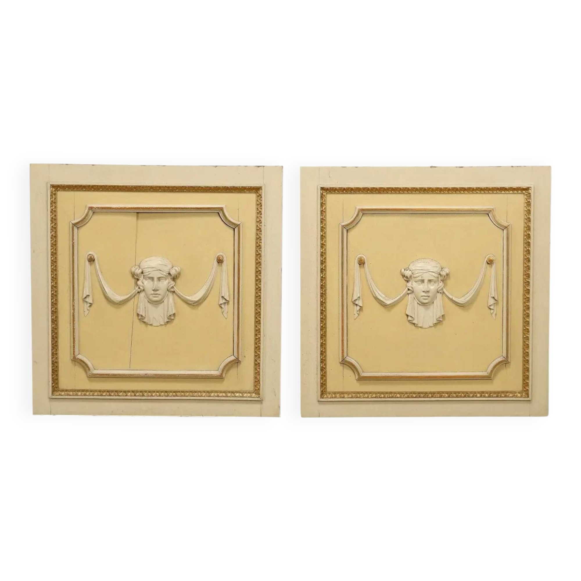 Antique decorative panels in neoclassical style made of poplar, 19th century.