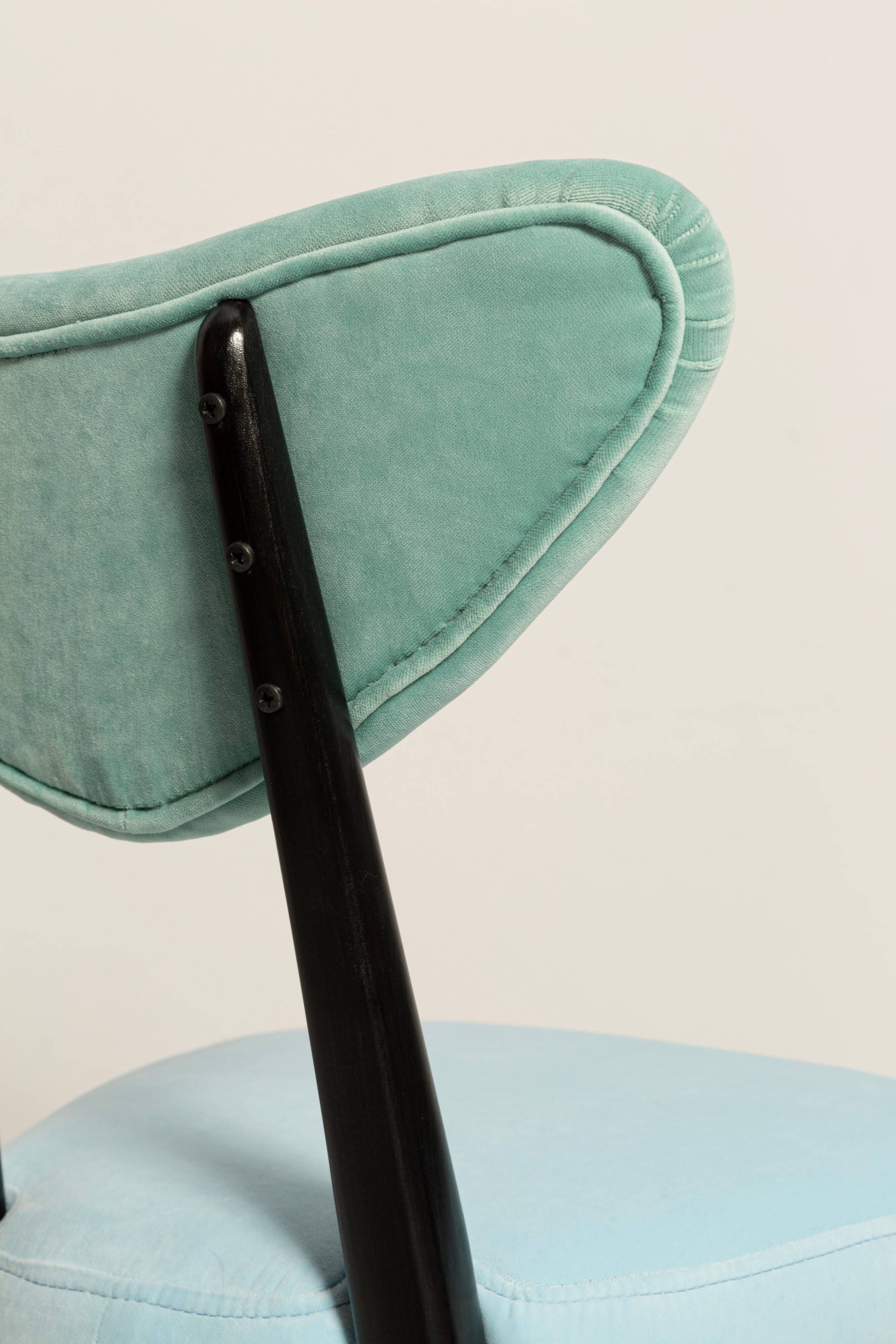 Mid-century heart-shaped chair in mixed green and blue velvet, Europe, 1960s.