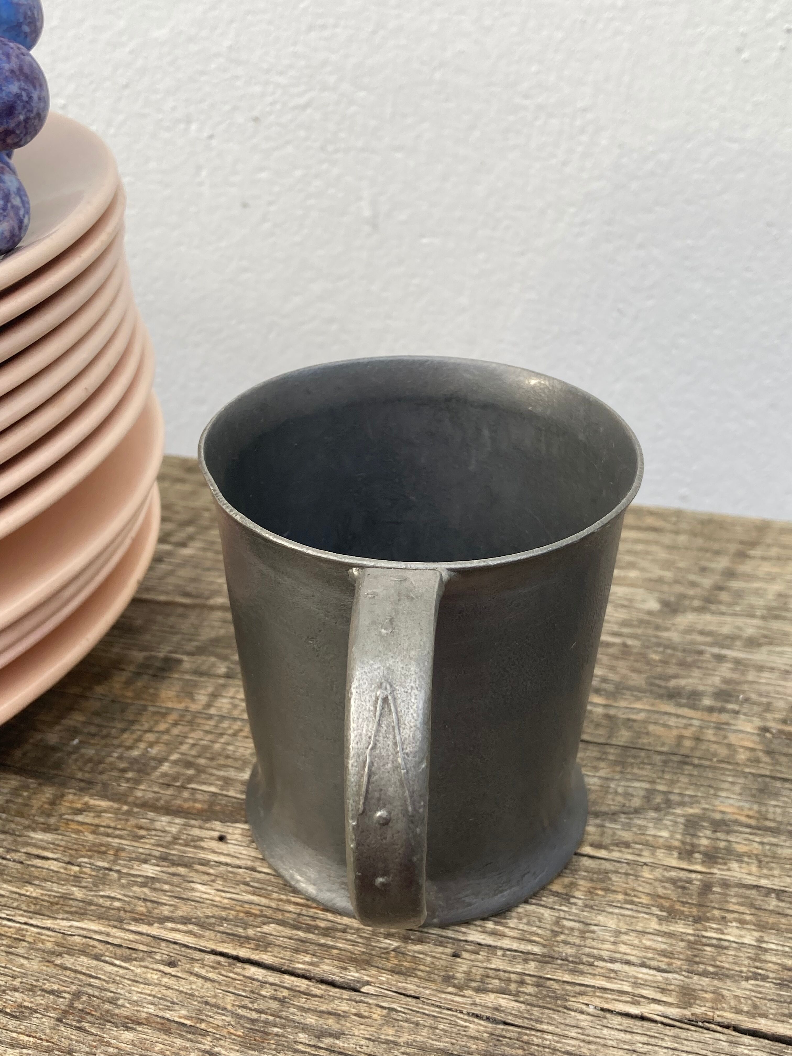 Pair of brutalist pewter cups signed