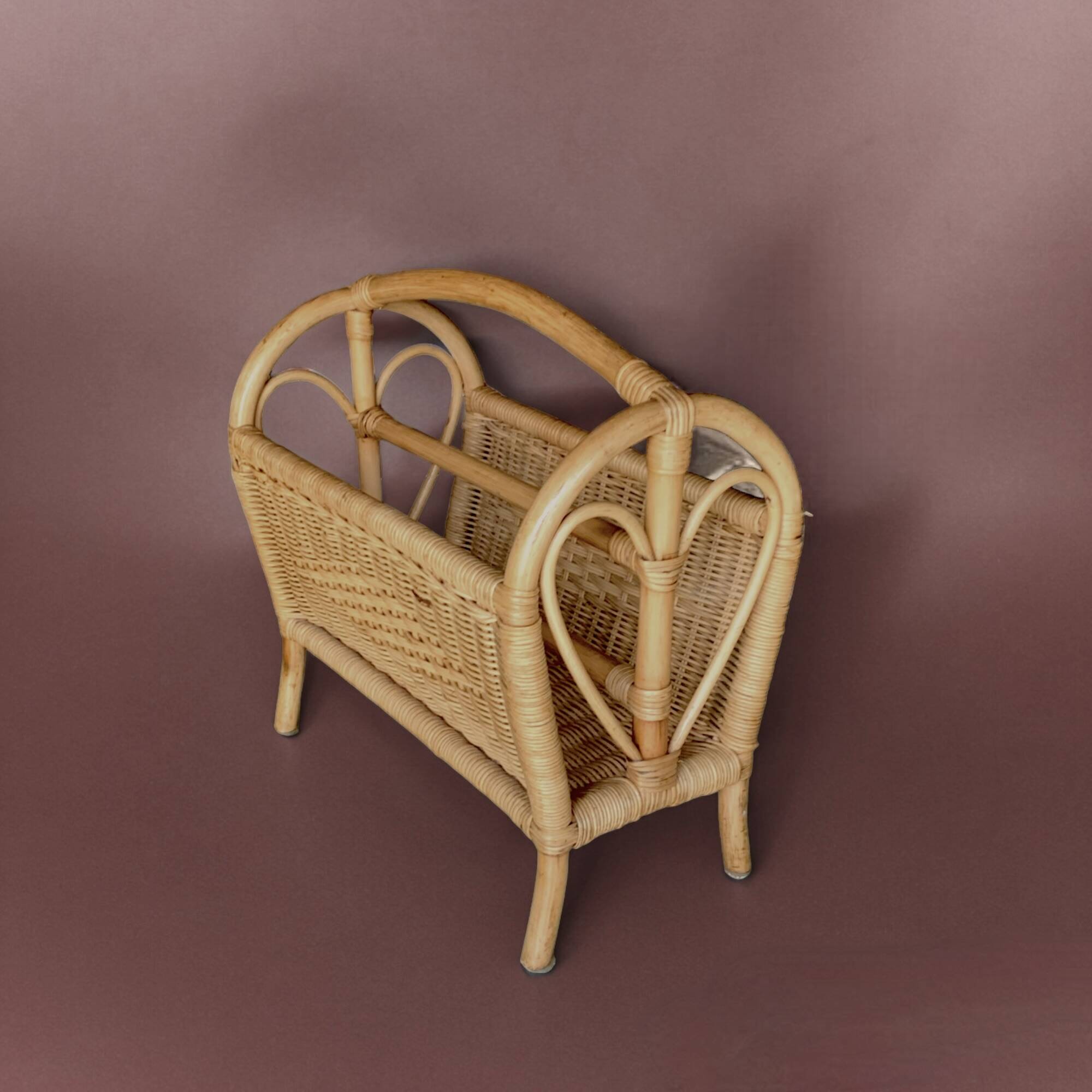 Vintage wicker and bamboo magazine rack