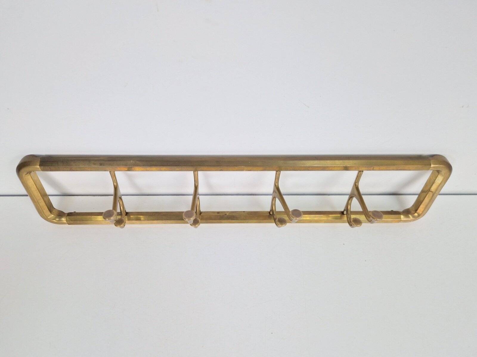 Vintage Art Deco Brass Wall Coat Rack with Folding Hooks, 1930