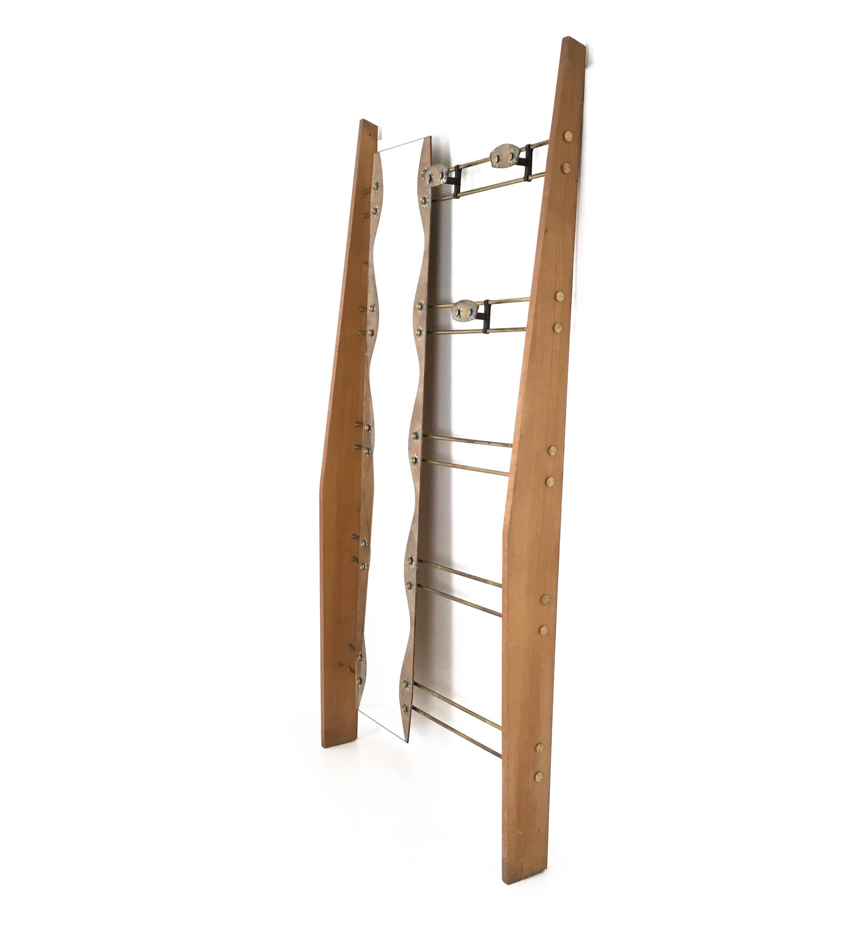 Cherry Veneer Entryway Coat Rack with Mirror, Italy