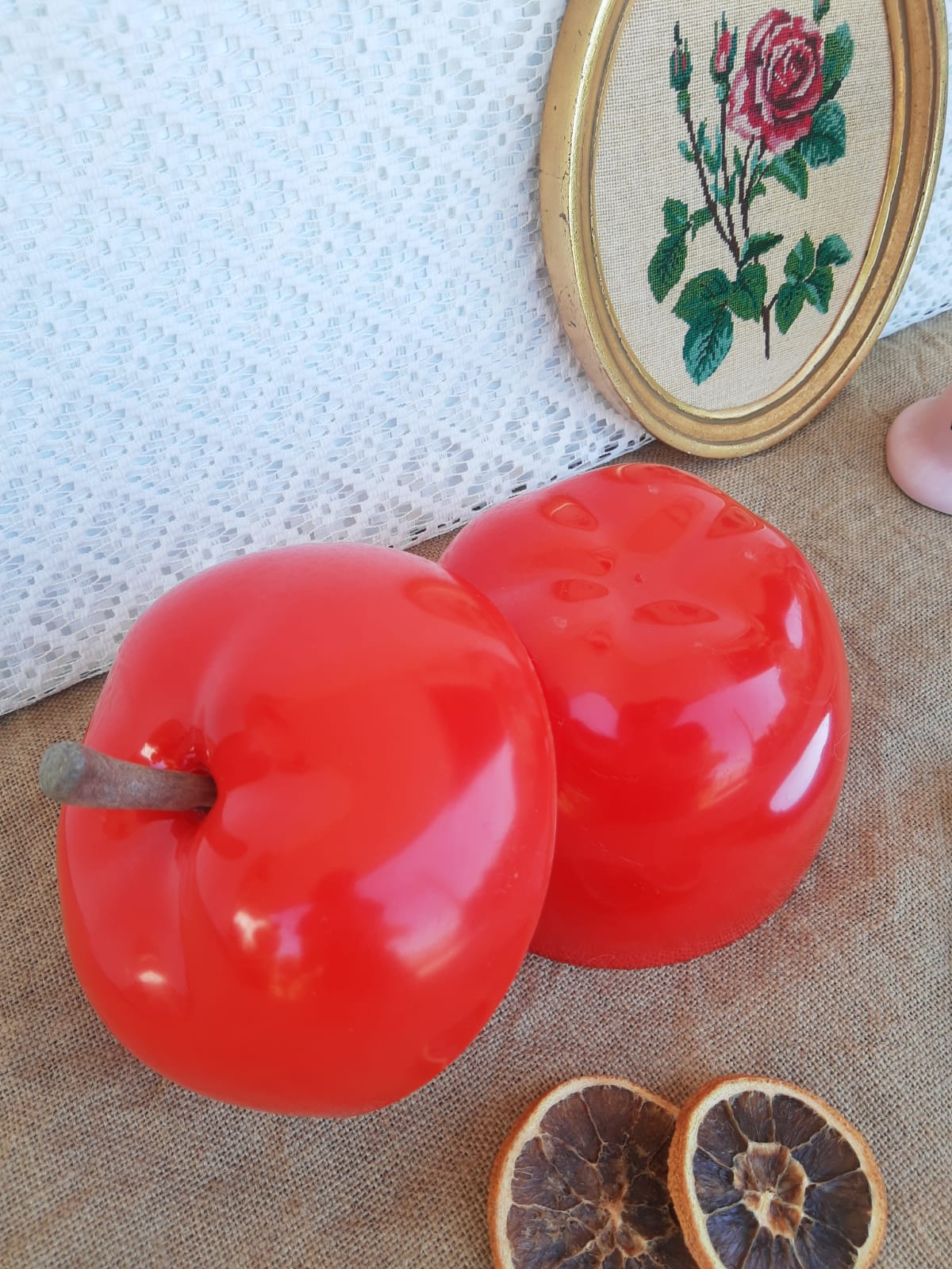 Seau pomme à glacons rouge vintage