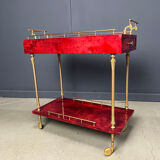 Rare Italian lacquered goatskin / parchment serving bar cart by Aldo Tura, 1960s